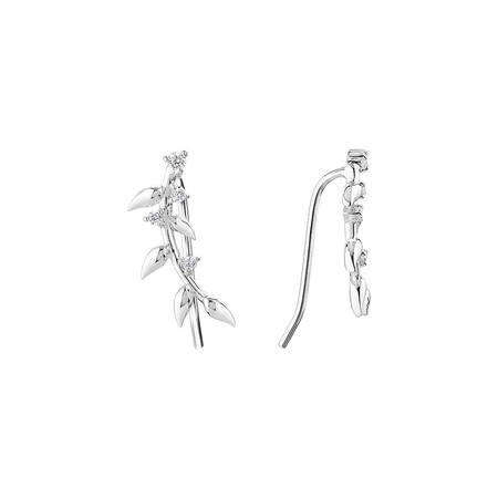 Leaf Ear Climber with Cubic Zirconia in Sterling Silver