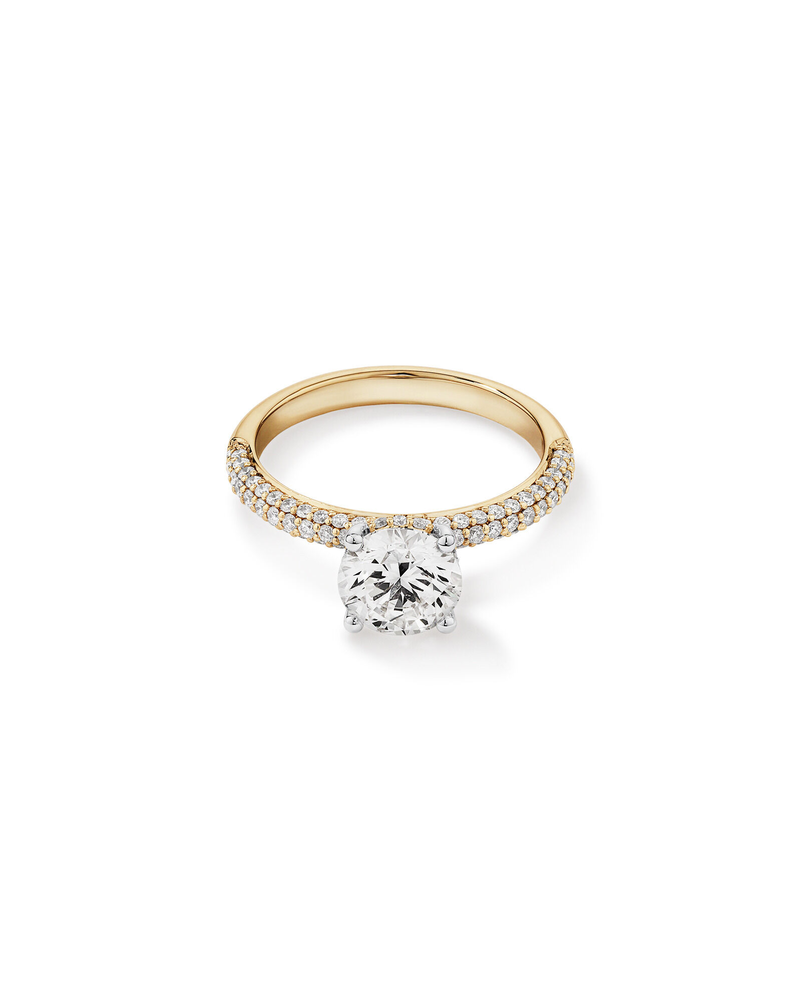 Bague de fiançailles ronde TW de 1,95 carat en or jaune et blanc 14 carats en or jaune et blanc brillant