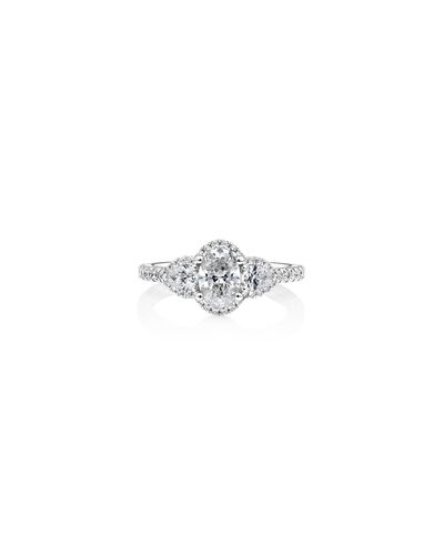 Sir Michael Hill Designer Three Stone Halo Engagement Ring with 1.26 Carat TW of Diamonds in 18kt White Gold