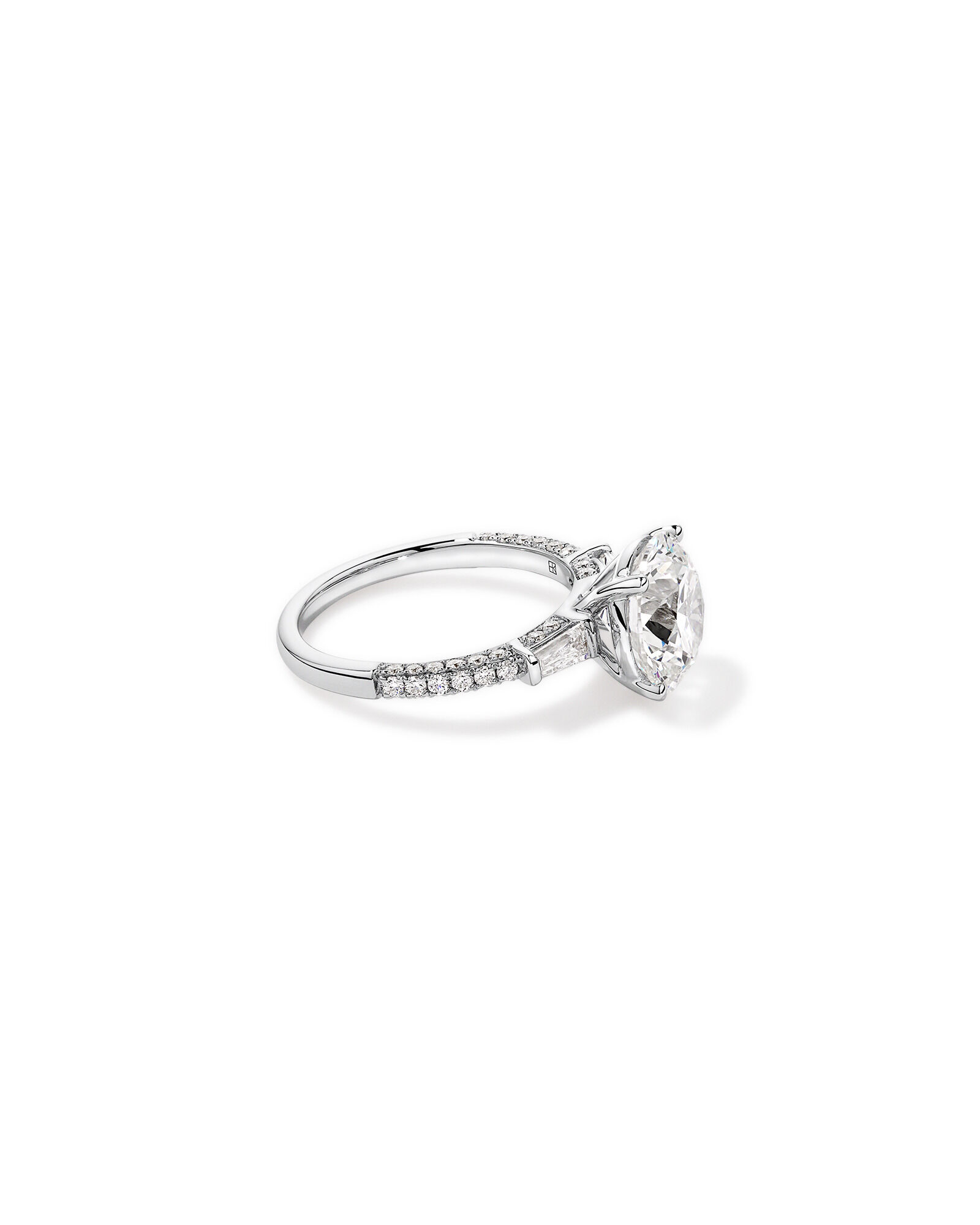 4.59 Carat TW Round Brilliant & Baguette Laboratory-Grown Diamond Engagement Ring in 18kt White Gold