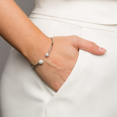 Open Circle Bangle with Cubic Zirconia in Sterling Silver Open Circle Bangle with Cubic Zirconia in Sterling Silver