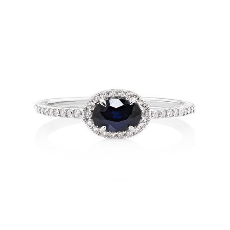 Halo Ring with Sapphire & 0.15 Carat TW of Diamonds in 10kt White Gold Halo Ring with Sapphire & 0.15 Carat TW of Diamonds in 10kt White Gold
