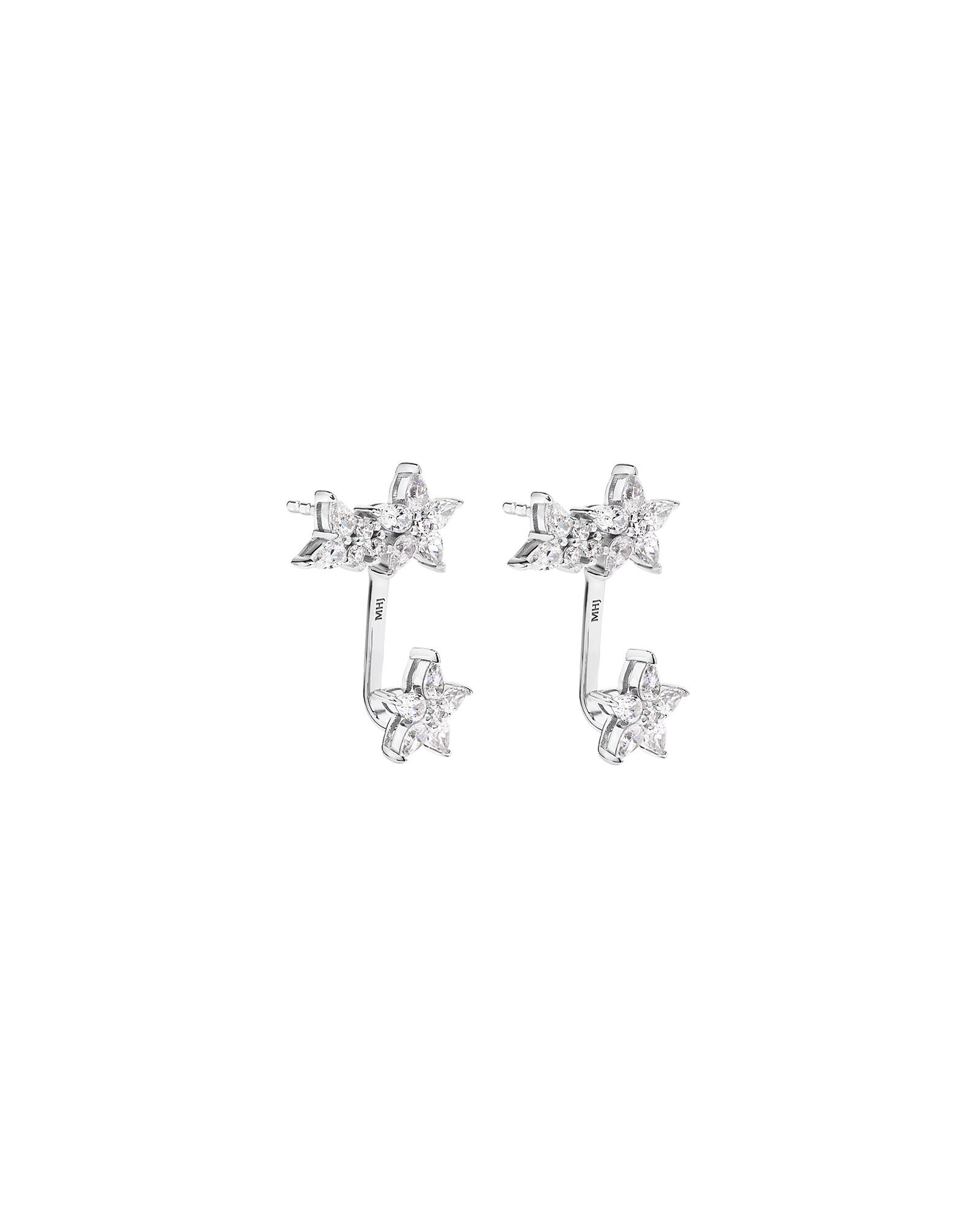 Boucles d’oreilles puces florales détachables avec zircone cubique en argent sterling