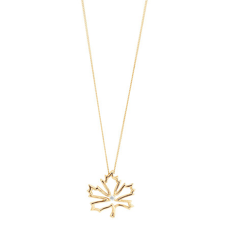 Maple Leaf Pendant with a Diamond in 10kt Yellow Gold Maple Leaf Pendant with a Diamond in 10kt Yellow Gold