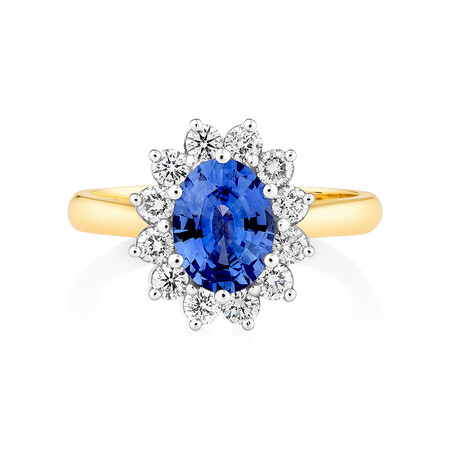 Ring with Natural Sapphire & 0.48 Carat TW of Diamonds in 18kt Yellow & White Gold Ring with Natural Sapphire & 0.48 Carat TW of Diamonds in 18kt Yellow & White Gold