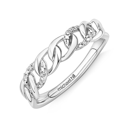 Link Ring with Diamonds in Sterling Silver