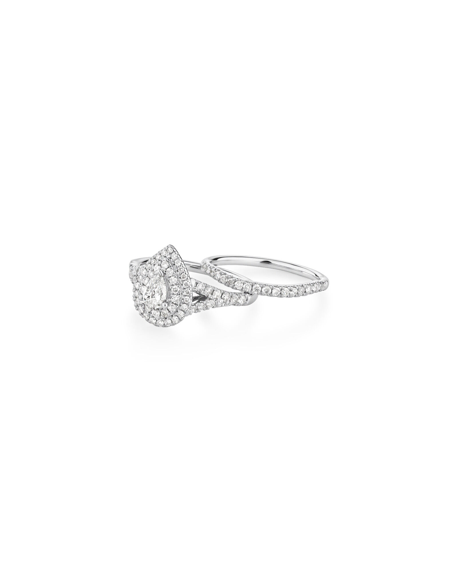 Ensemble nuptial en or blanc 14 K avec diamants totalisant 1 ct