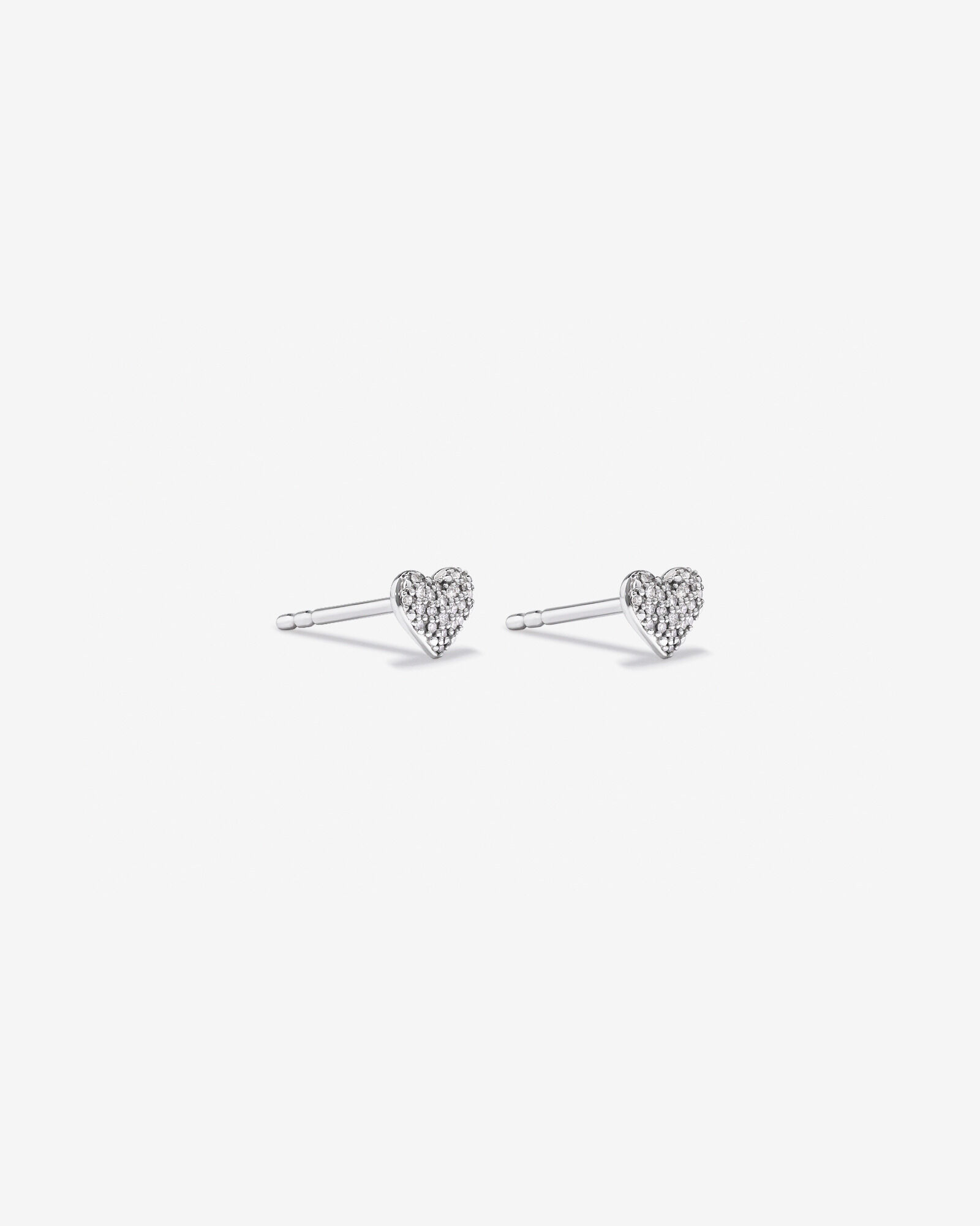 Fine Pave Diamond Heart Stud Earrings in Sterling Silver