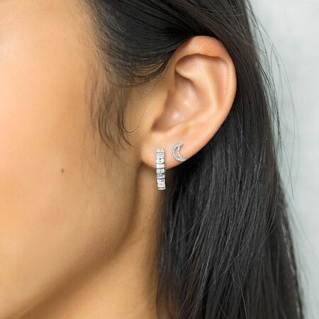 Half Moon Stud Earrings With Diamonds In 10kt White Gold Half Moon Stud Earrings With Diamonds In 10kt White Gold