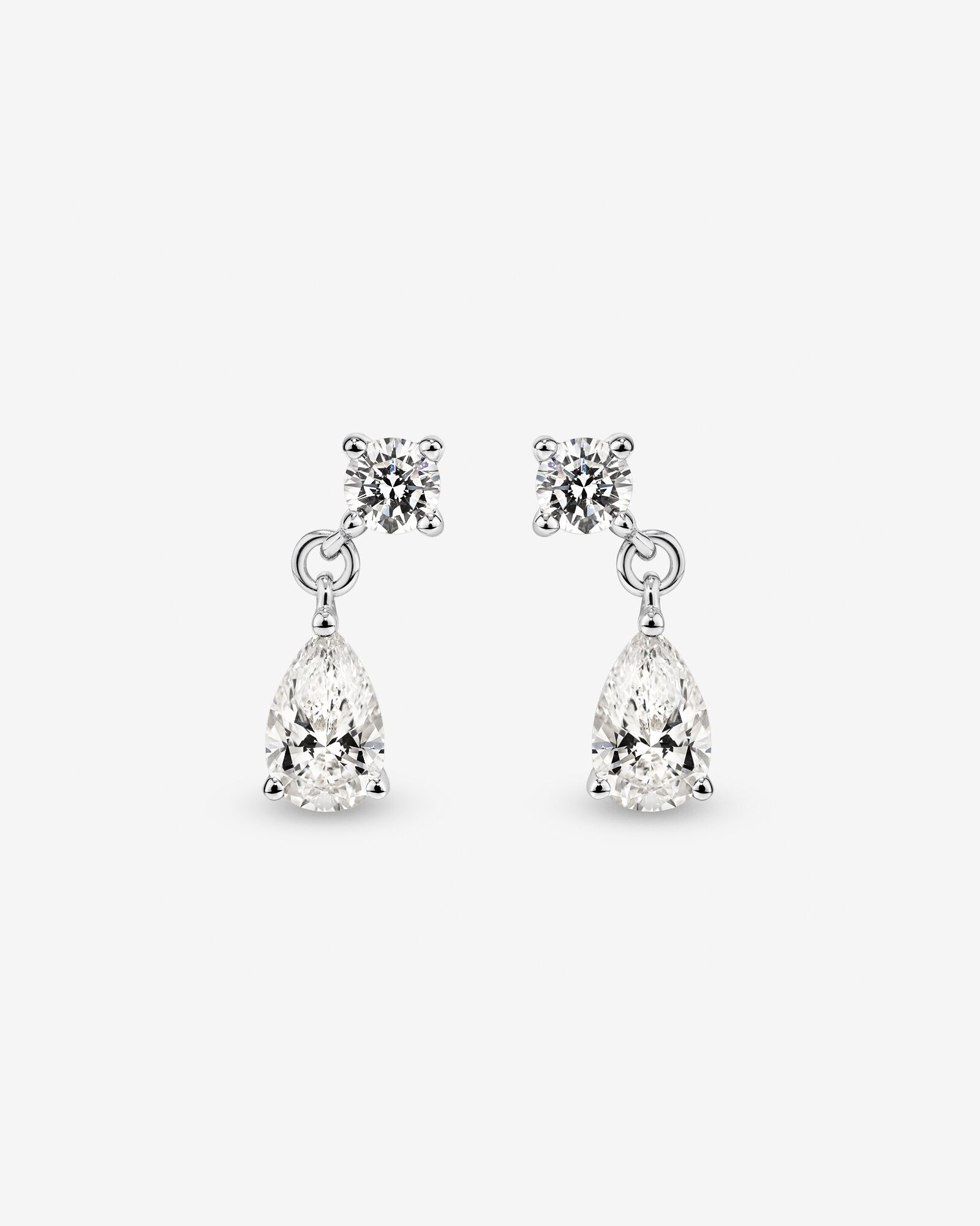 LAB. Drop Earrings with 1.00 Carat TW Pear and Round Brilliant Laboratory-Grown Diamonds in 10kt White Gold