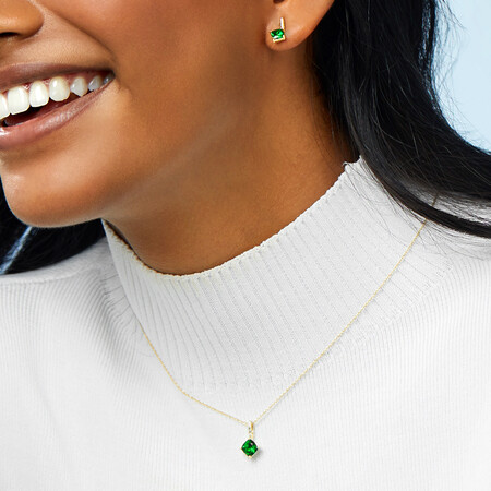 Pendant with Created Emerald & Diamonds in 10kt Yellow Gold Pendant with Created Emerald & Diamonds in 10kt Yellow Gold