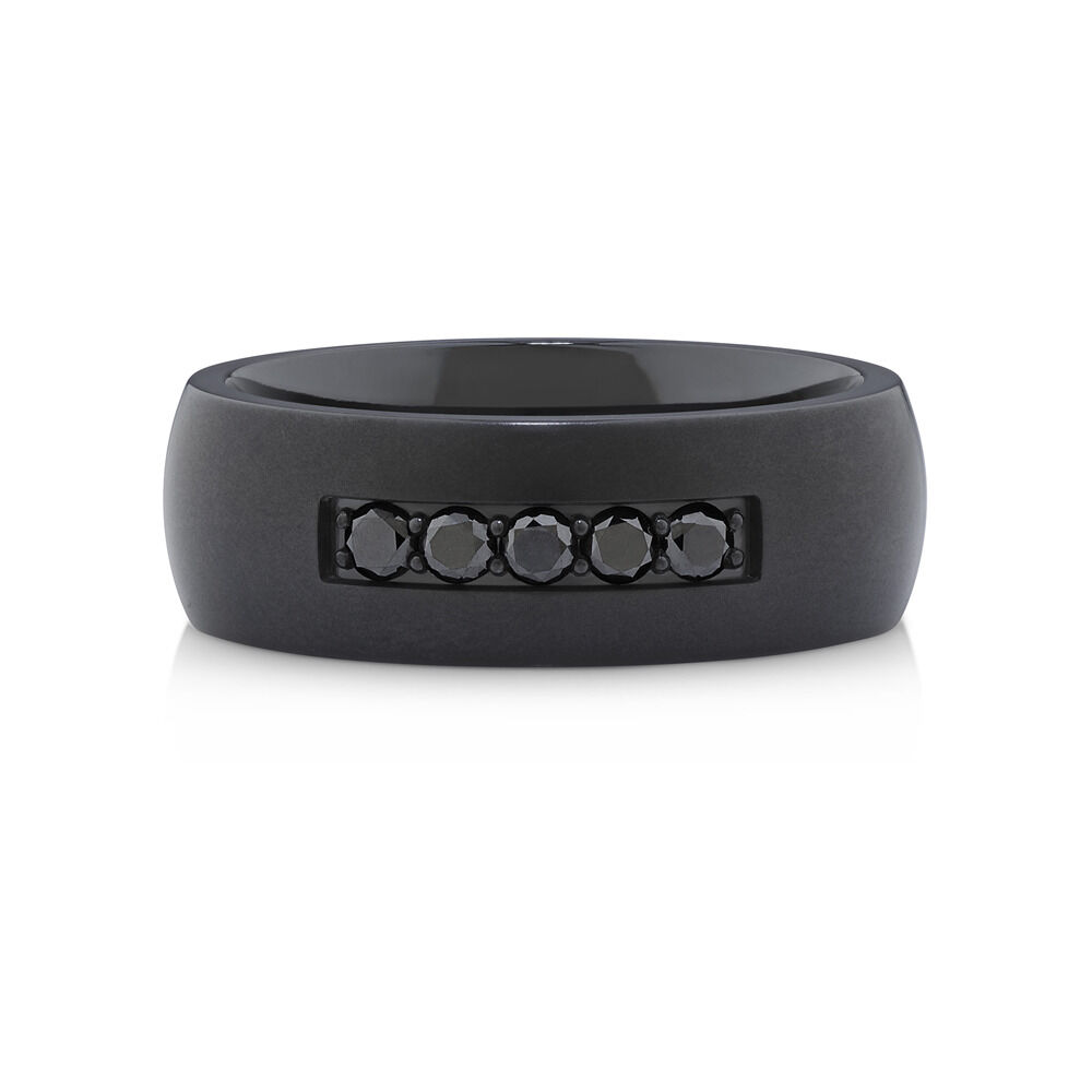 8mm Black Titanium Ring with Enhanced Black Diamonds