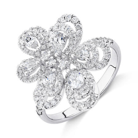 Flower Ring with 1 Carat TW of Diamonds in 10kt White Gold