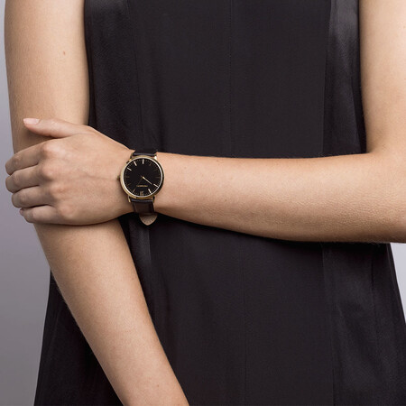 Ladies Watch in Black Leather & Stainless Steel Ladies Watch in Black Leather & Stainless Steel