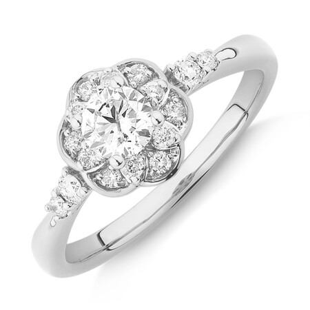 Flower Halo Ring With 0.60 Carat TW Of Diamonds In 10kt White Gold