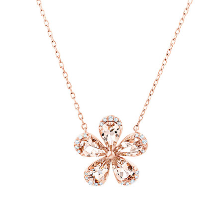 Flower Pendant with Morganite And Diamonds in 10ct Rose Gold