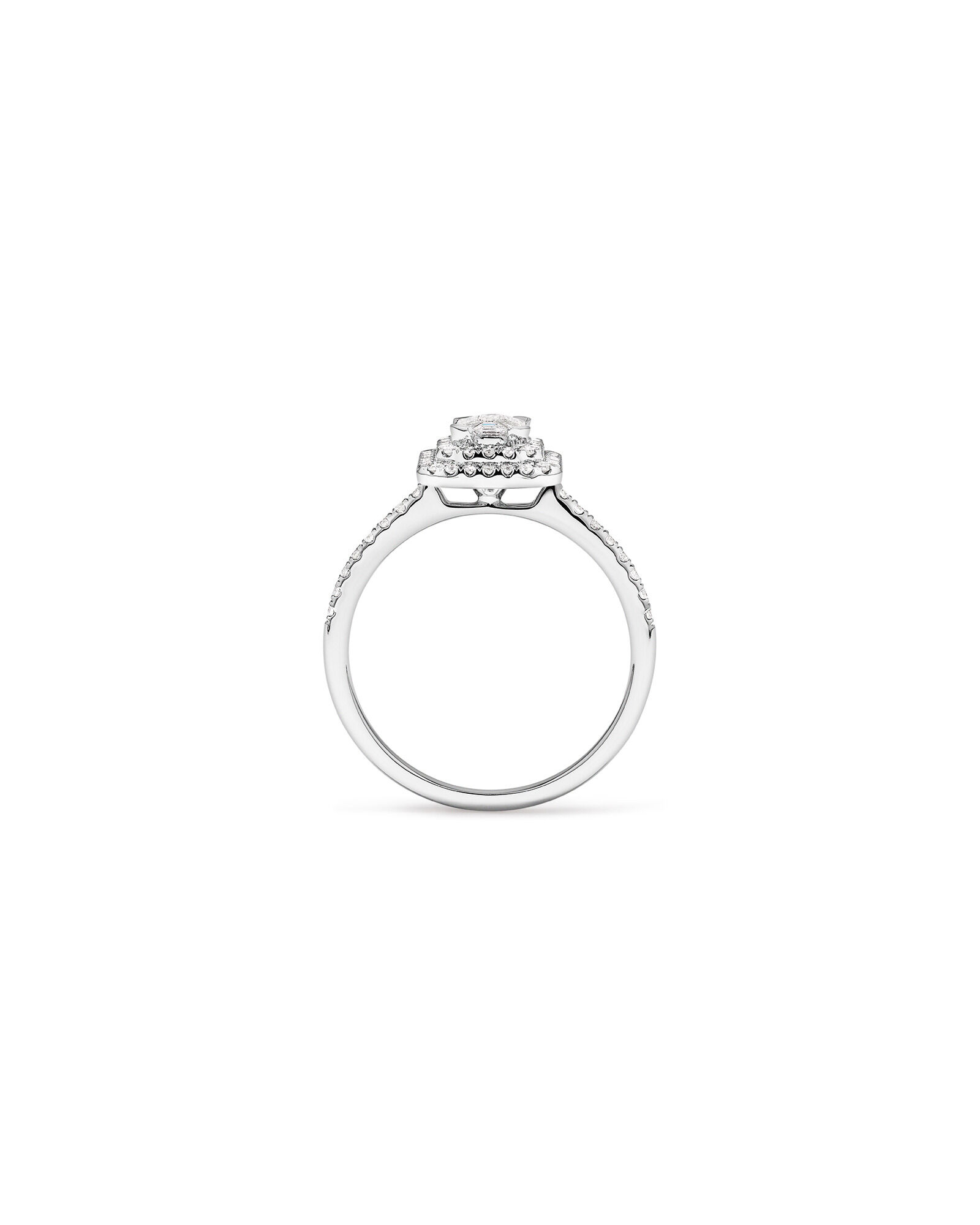 0.50 Carat TW Pie Cut Diamond Double Halo Engagement Ring in 14kt White Gold