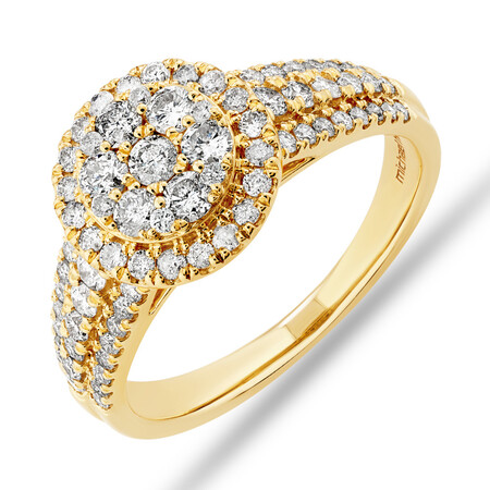 Round Halo Ring with 1.0 Carat TW of Diamonds in 10kt Yellow Gold Round Halo Ring with 1.0 Carat TW of Diamonds in 10kt Yellow Gold