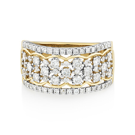 Multi Row Ring with 1 Carat TW of Diamonds in 10kt Yellow Gold Multi Row Ring with 1 Carat TW of Diamonds in 10kt Yellow Gold