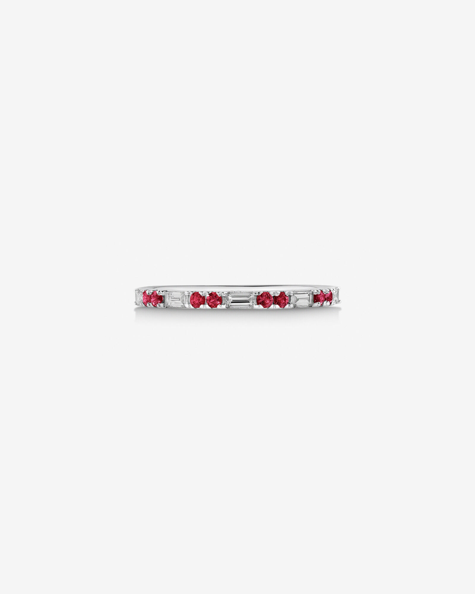Ruby & Diamond Dot Dash Ring with 0.16 Carat TW in 10kt White Gold