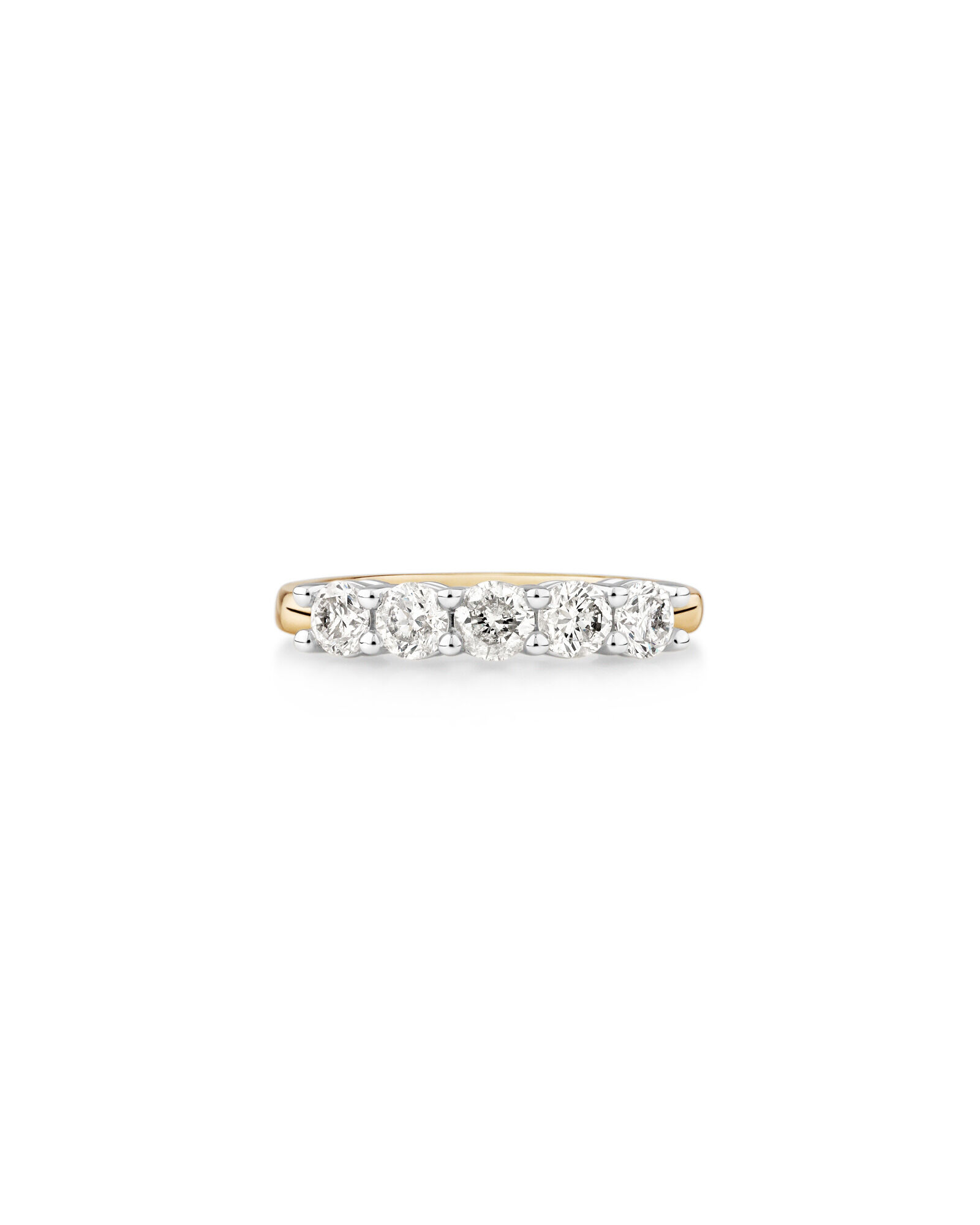 Alliance à cinq pierres Evermore en or blanc et jaune 14 K avec diamants totalisant 1 ct