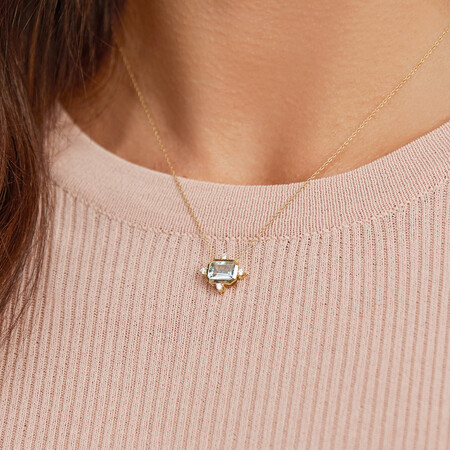 Aquamarine Bezel Pendant with Diamonds in 10kt Yellow Gold Aquamarine Bezel Pendant with Diamonds in 10kt Yellow Gold