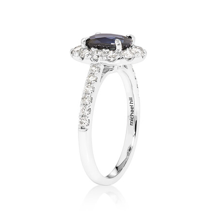 Halo Ring with Sapphire & 0.80 Carat TW of Diamonds in 14kt White Gold Halo Ring with Sapphire & 0.80 Carat TW of Diamonds in 14kt White Gold