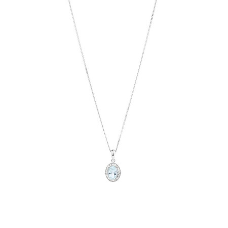 Halo Pendant with Aquamarine and 0.04 Carat TW of Diamonds in Sterling Silver Halo Pendant with Aquamarine and 0.04 Carat TW of Diamonds in Sterling Silver