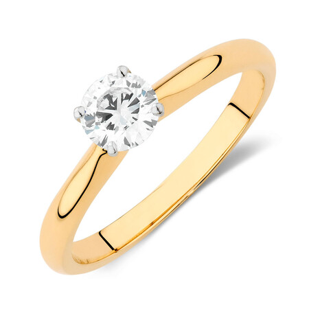 Certified Solitaire Engagement Ring with a 1/2 Carat TW Diamond in 14ct Yellow & White Gold Certified Solitaire Engagement Ring with a 1/2 Carat TW Diamond in 14ct Yellow & White Gold