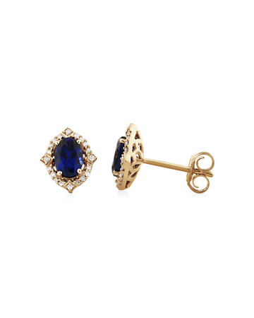 Earrings with Laboratory Created Sapphire & Natural Diamonds in 10kt Yellow Gold Earrings with Laboratory Created Sapphire & Natural Diamonds in 10kt Yellow Gold