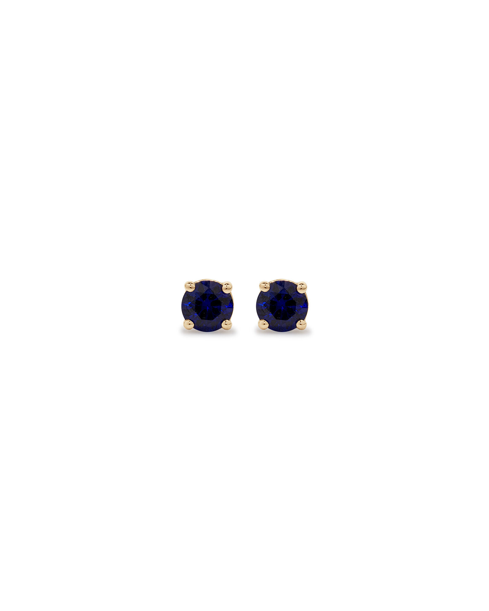 Round Blue Created Sapphire Birthstone Stud Earrings in 10kt Yellow Gold