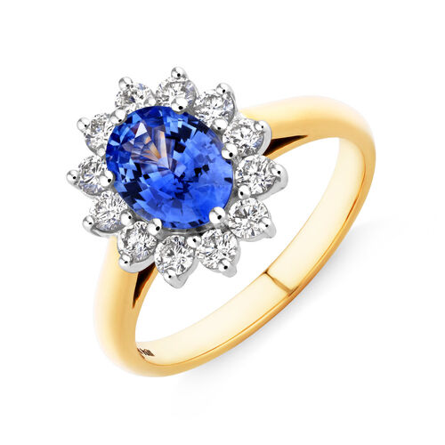 Ring with Sapphire & 0.48 Carat TW of Diamonds in 18kt Yellow & White Gold