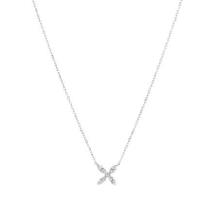 Flower Necklace with 0.15 Carat TW Of Diamonds in 10kt White Gold Flower Necklace with 0.15 Carat TW Of Diamonds in 10kt White Gold