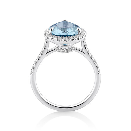 Halo Ring with Aquamarine & 0.60 Carat TW of Diamonds in 14kt White Gold Halo Ring with Aquamarine & 0.60 Carat TW of Diamonds in 14kt White Gold