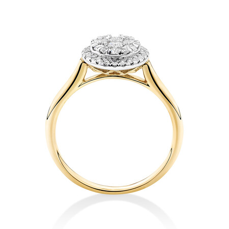 Round Cluster Halo Ring with 0.50kt TW of Diamonds in 10kt Yellow Gold Round Cluster Halo Ring with 0.50kt TW of Diamonds in 10kt Yellow Gold
