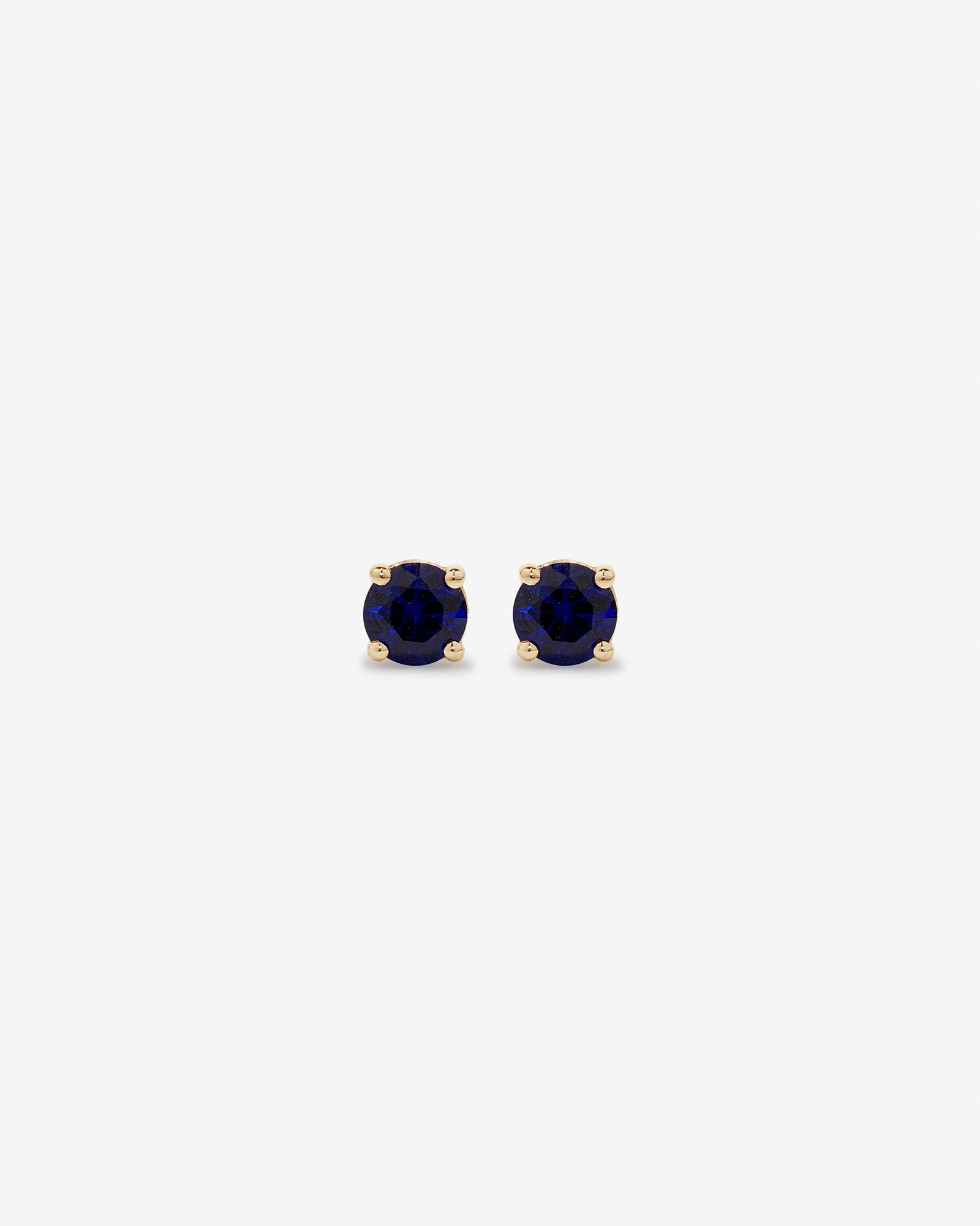 Round Blue Created Sapphire Birthstone Stud Earrings in 10kt Yellow Gold