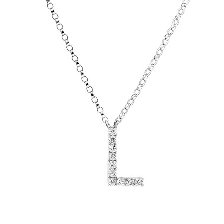 "L" Initial necklace with 0.10 Carat TW of Diamonds in 10kt White Gold