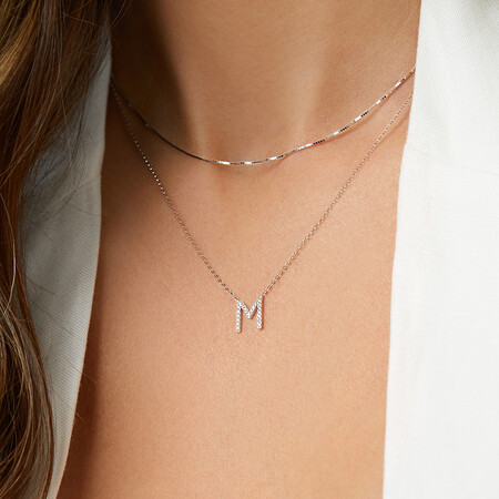 M' Initial necklace with 0.10 Carat TW of Diamonds in 10kt White Gold M' Initial necklace with 0.10 Carat TW of Diamonds in 10kt White Gold