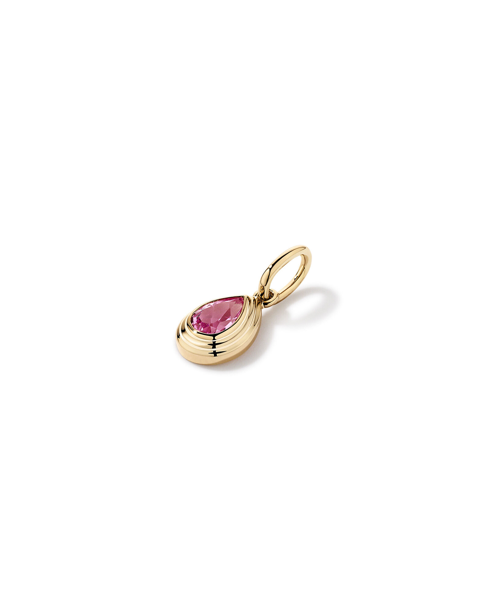 Bezel Pear Cut Created Pink Sapphire Pendant in 10kt Yellow Gold