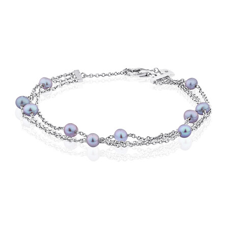 3 Row Bracelet with Grey Cultured Fresh Water Pearls in Sterling Silver