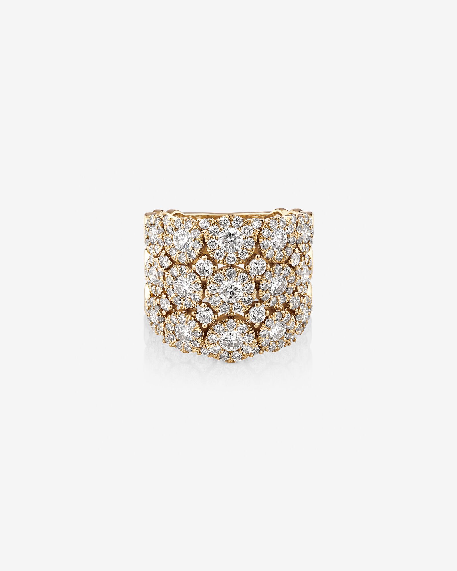 Bague à bulles à 3 rangs en or jaune 14 K avec diamants totalisant 3 ct