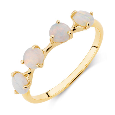 Ring with Natural White Opals in 10kt Yellow Gold