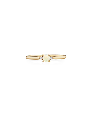 3 Stone Ring with Opal & Diamonds in 10kt Yellow Gold 3 Stone Ring with Opal & Diamonds in 10kt Yellow Gold