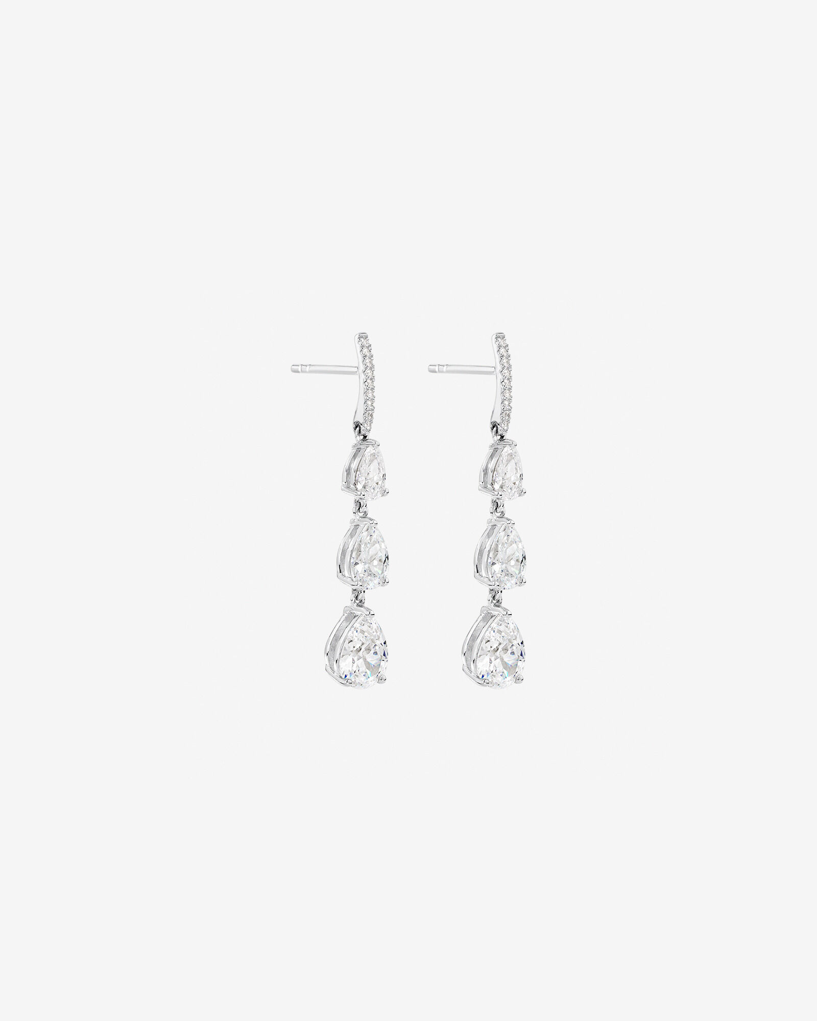 Pear Shape Cubic Zirconia Triple Drop Stud Earrings in Sterling Silver