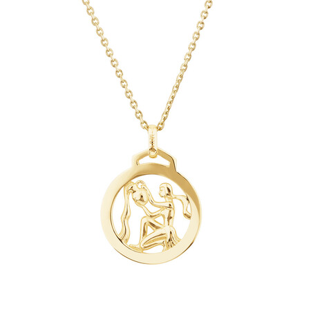 Aquarius Zodiac Pendant with Chain in 10kt Yellow Gold