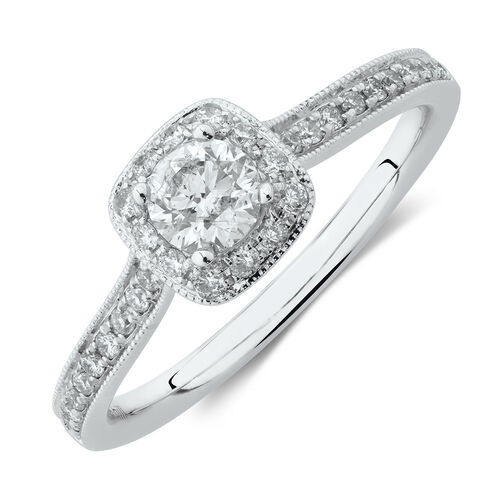 Evermore Vintage Halo Engagement Ring with 0.54 Carat TW of Diamonds in 14kt White Gold