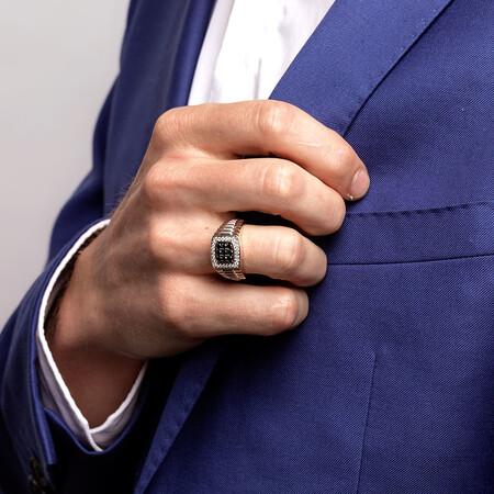 Men's Ring with 3/4 Carat TW of White & Enhanced Black Diamonds in 10kt Yellow & White Gold Men's Ring with 3/4 Carat TW of White & Enhanced Black Diamonds in 10kt Yellow & White Gold