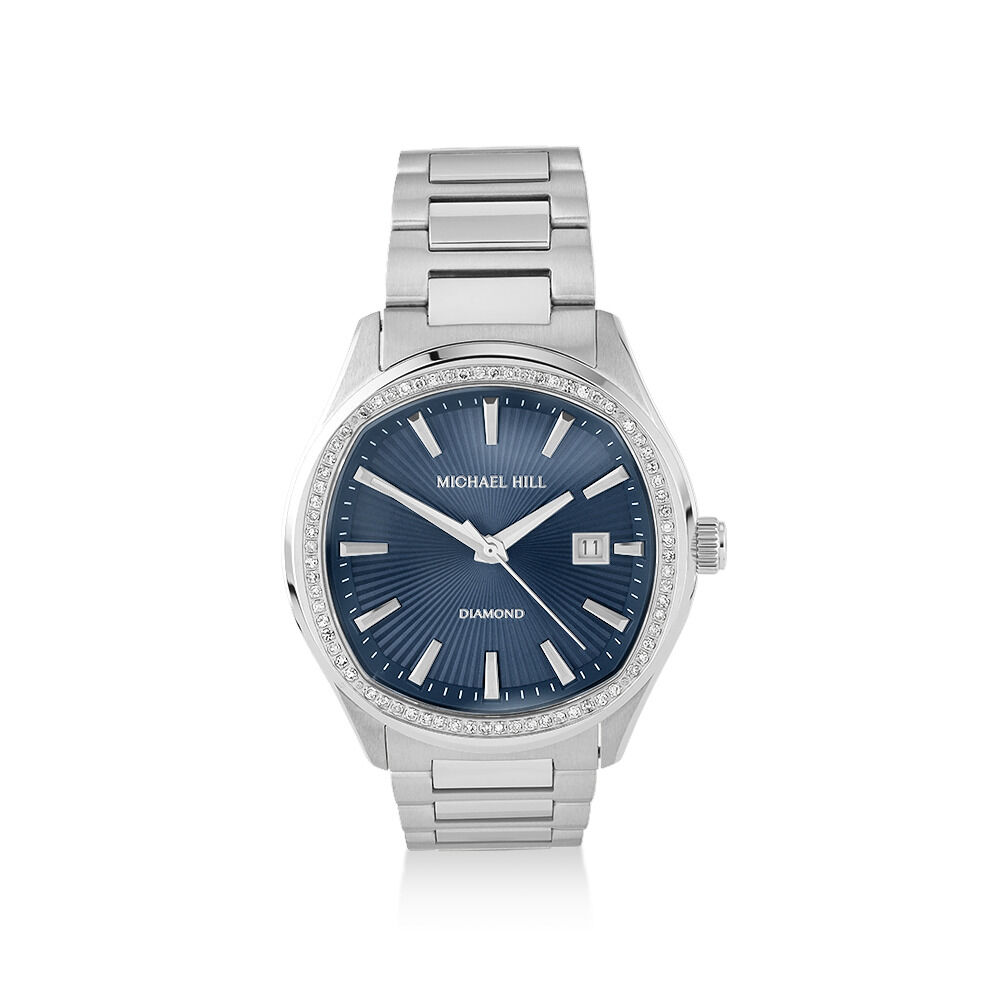 Men s 0.60 Carat TW Diamond Quartz Stainless Steel Watch with Blue Dial