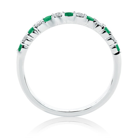 Stacker Ring with Natural Emerald & 1/7 Carat TW of Diamonds in 10kt White Gold Stacker Ring with Natural Emerald & 1/7 Carat TW of Diamonds in 10kt White Gold