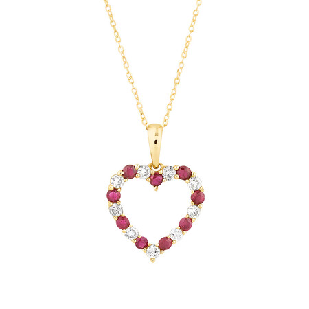 Heart Pendant with Ruby & 0.25 Carat TW of Diamonds in 10kt Yellow Gold Heart Pendant with Ruby & 0.25 Carat TW of Diamonds in 10kt Yellow Gold